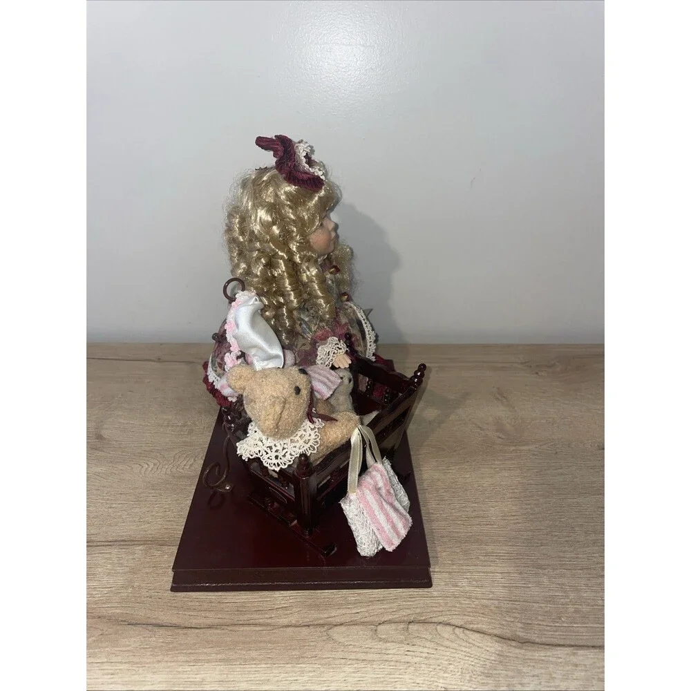 Collectible Memories Veronica Porcelain Doll w/ Teddy Bear Cradle + COA